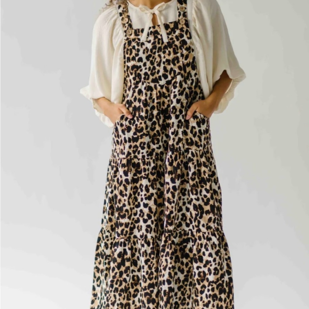The Malinda Overall Midi Dress in Leopard 2xl NWT